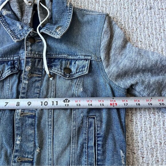 Free People Hooded Denim Distressed Jacket with Removable Hood - Picture 9 of 11